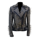 womens studded black leather moto jacket